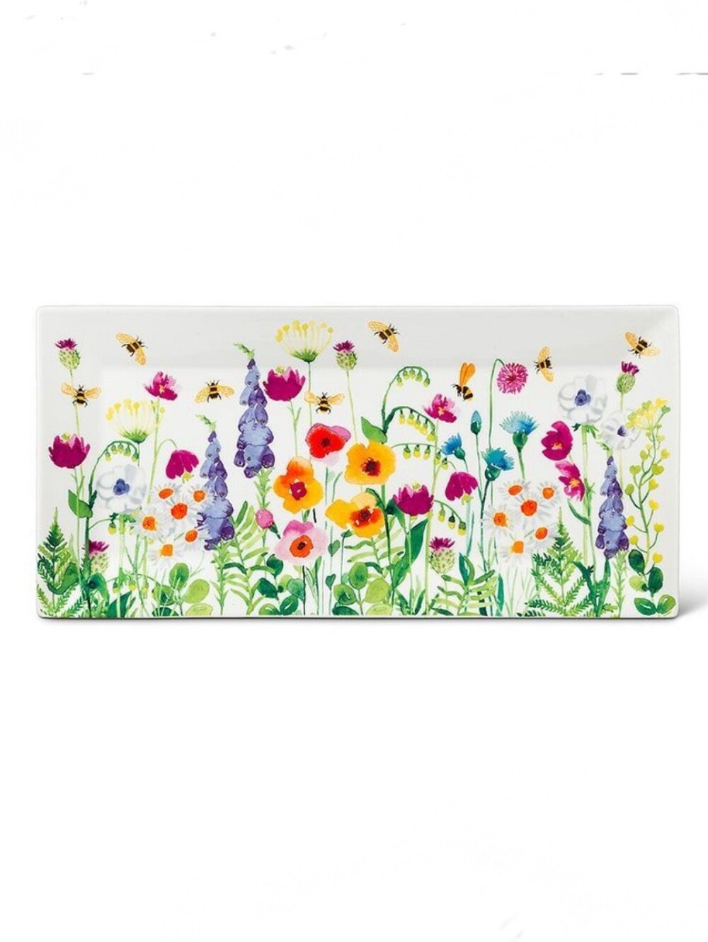 Bright Limelight Studio Bee Garden Spring Floral Rectangular Platter 4.5" ×12"